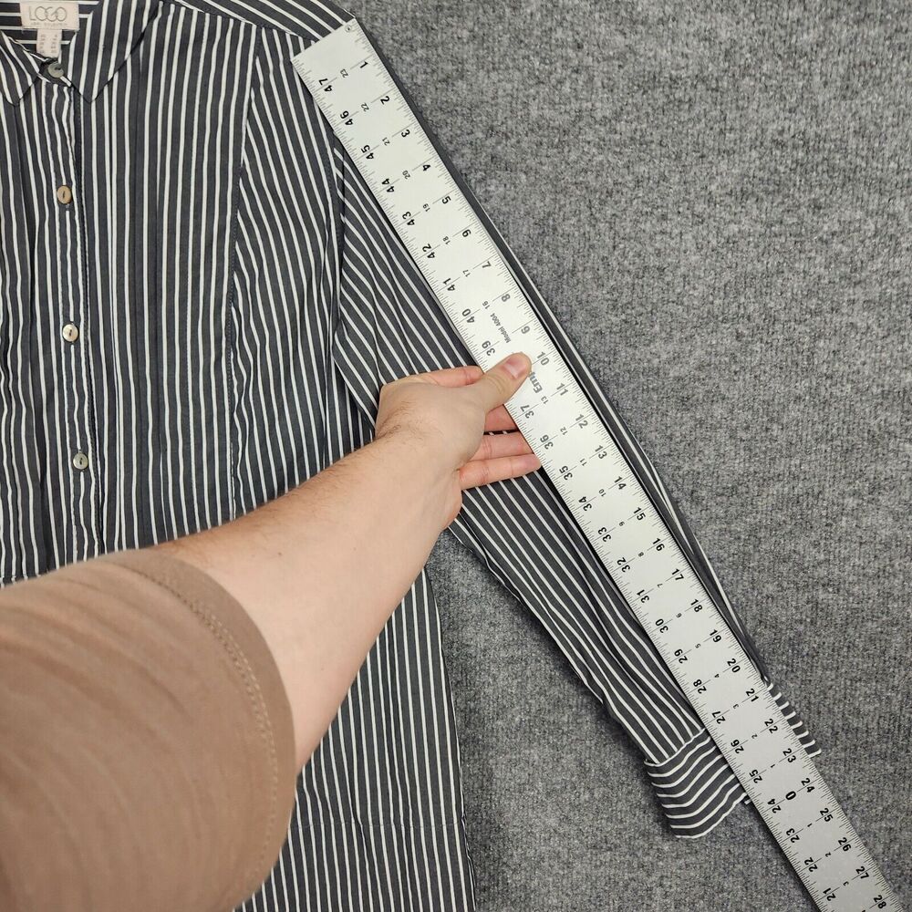 LOGO Lori Goldstein Gray Striped Long Sleeve Button Up Shirt Academia SIZE 6 - Picture 13 of 14